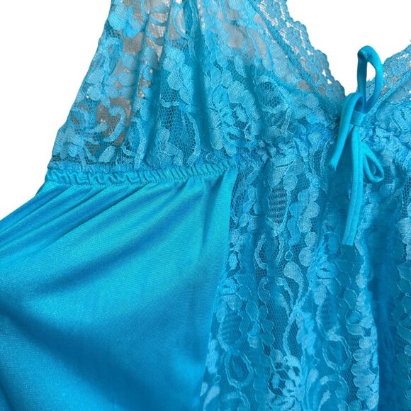 Vintage Jill Andrea Babydoll Lace Maxi Slip Dress Blue Large Y2K Fairy Whimsical - Picture 7 of 9